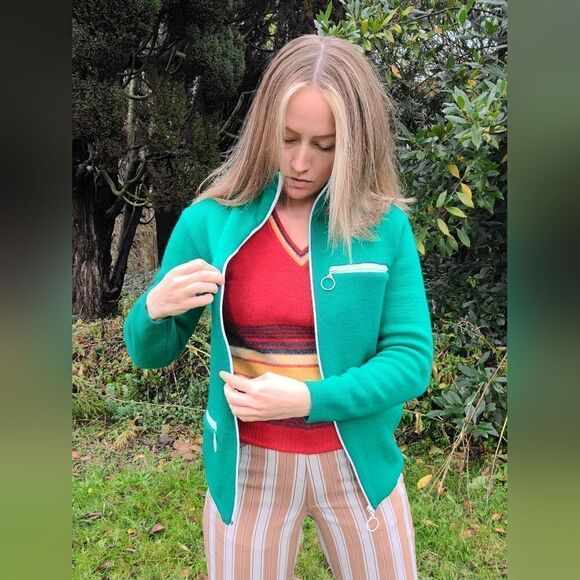 The Kelly Green Wool Zip Up TUNDRA Sweater M - Picture 10 of 16